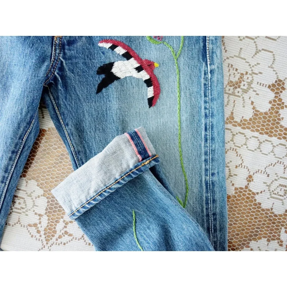 Kapital Japan Stonewash Denim Floral Bird Embroidered Jeans 28 est 25 - Picture 8 of 15